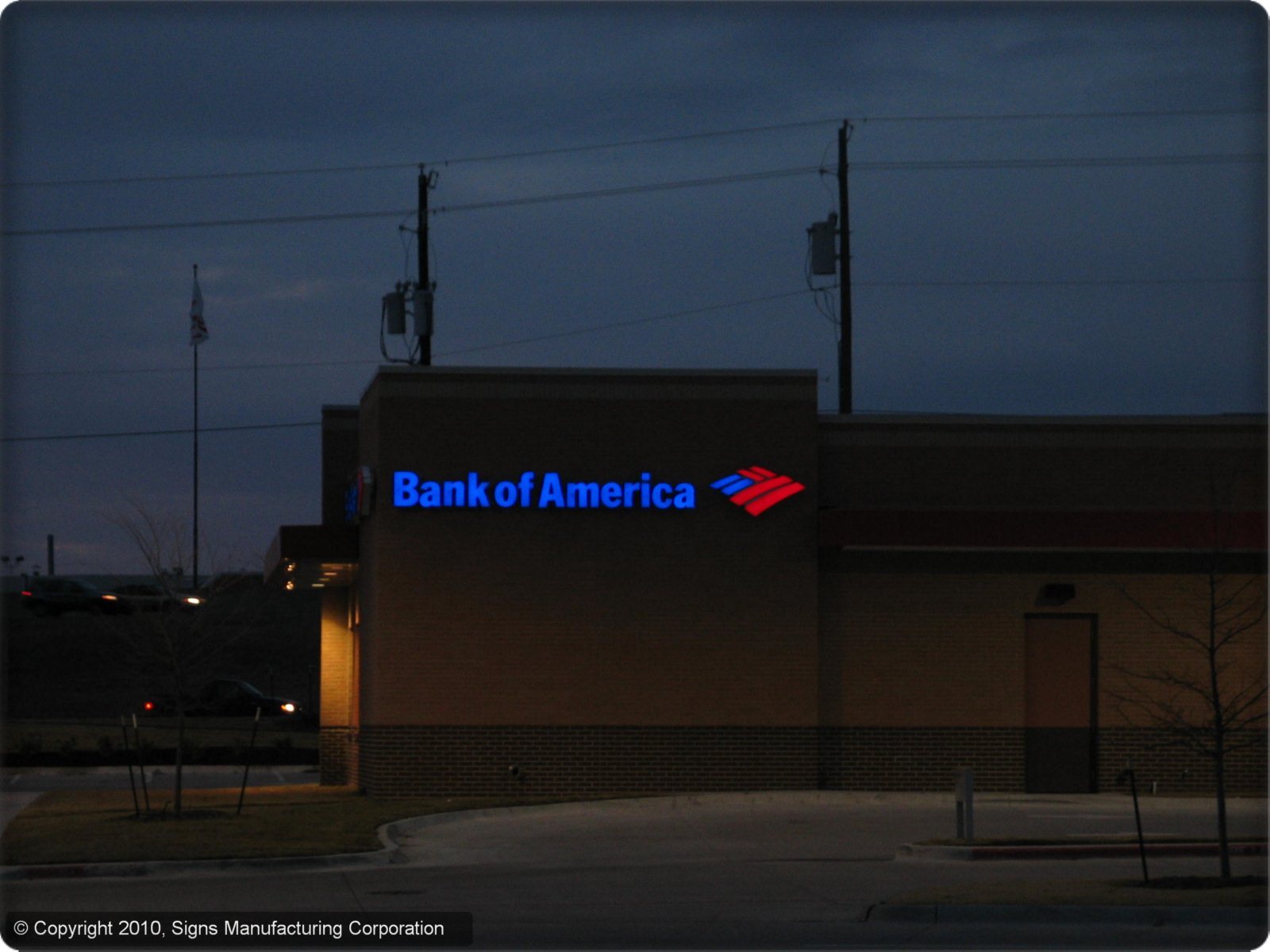 Bank of America Sign Lighted